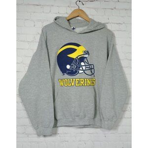 Vintage Michigan Wolverines Pullover Hooded Sweatshirt Gray Men's Large Helmet